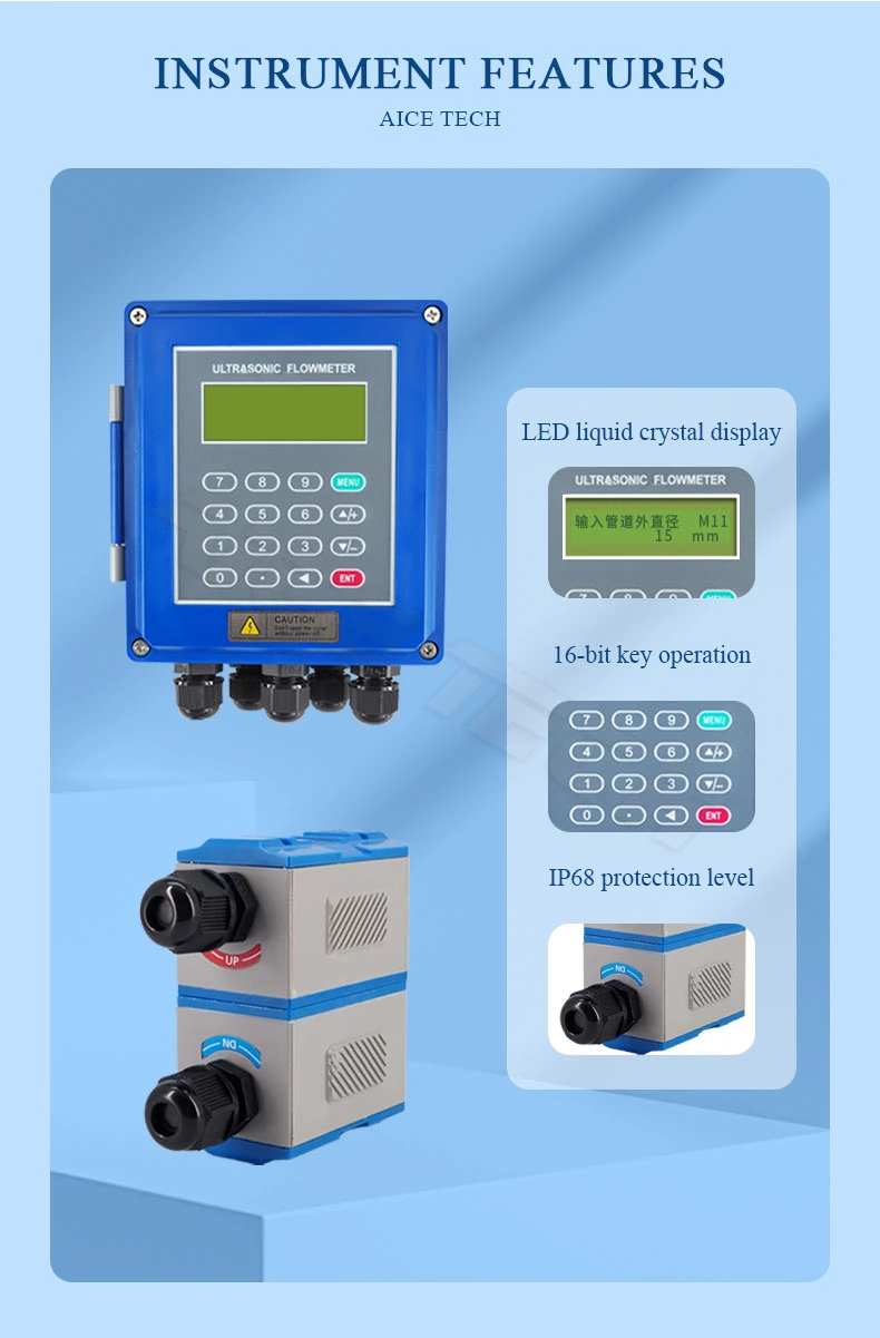 Aice Tech Ultrasonic Transducers Clamp-on Type Wall Mounted Flow Meter